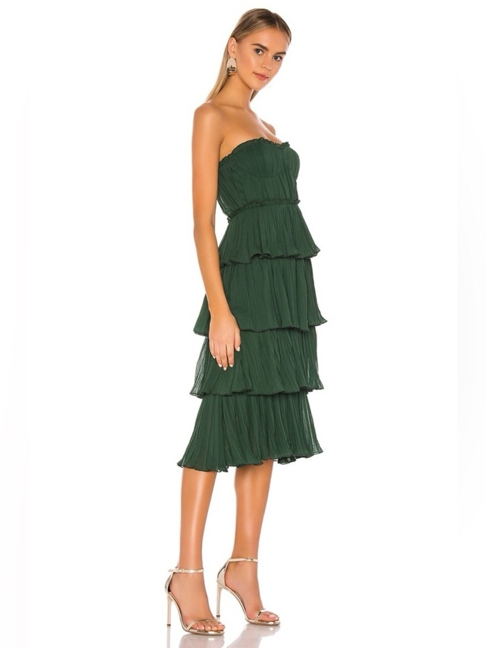 Lovers + Friends Emerald Green Strapless Tiered Pleated Mini Dress